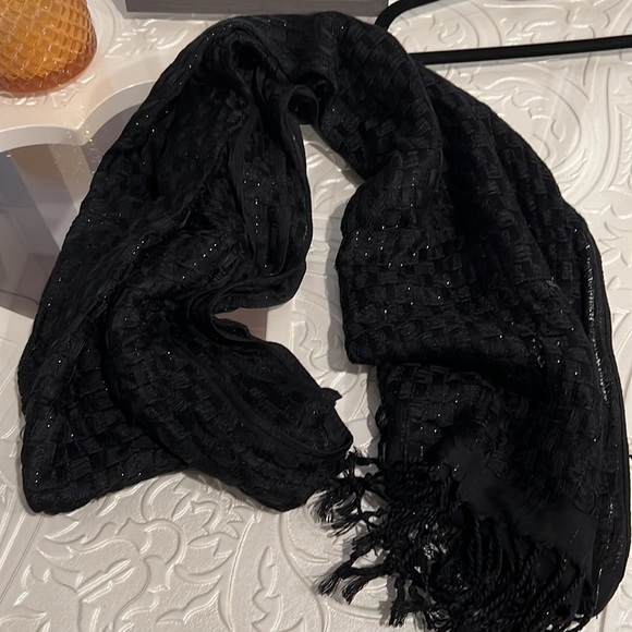 Black with silver sparkle scarf. 72” x 44” not including fringe. - Picture 3 of 5